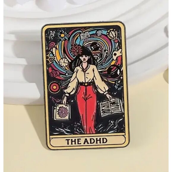 THE ADHD Tarot Card Enamel Backpack Lapel Pin NEW - Picture 1 of 3